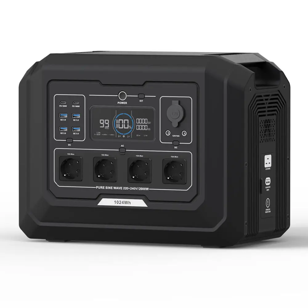 

2000W Portable Solar Generator 1024Wh LiFePO4 Battery Portable Power Station with App, WIFI, Bluetooth, Fast Charging