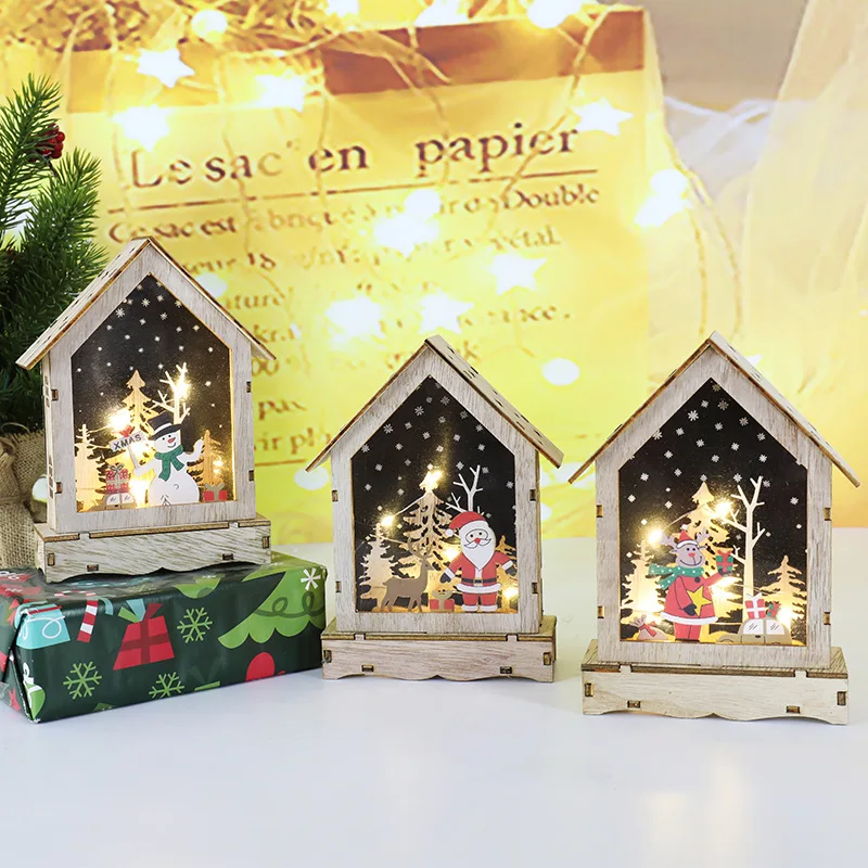 New Christmas Light Up Wooden Small House Fun Cute Christmas House Creative Christmas Gifts Home Desktop Decoration Ornament