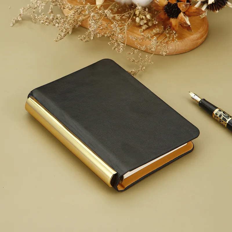 A7 Gold Black Coffe PU Leather Binder 6 Ring Binder With 50Sheet Inner Clip-on Notebook Faux leather Loose Leaf Notebook