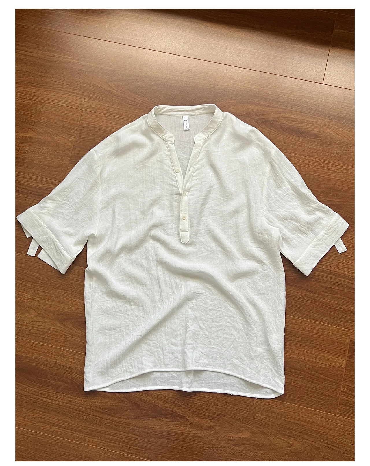 V-neck Short Sleeved Cotton Linen Shirt for Spring and Summer 2026, Loose and Lazy, Solid Color Half Sleeved T-shirt for Men