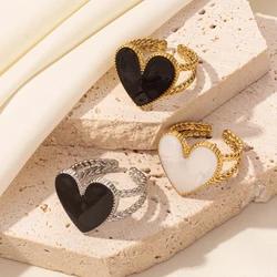 1/3pcs Stainless Steel Black Heart Rings For Women Personality Handmade Enamel Love Rings Daily Wear Party Statement Retro Gift