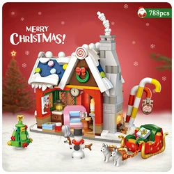 Christmas House 3D Model Building Blocks Santa Claus Tree Snowman Sleigh DIY Set Mini Bricks Children's Toys Gifts for Girls