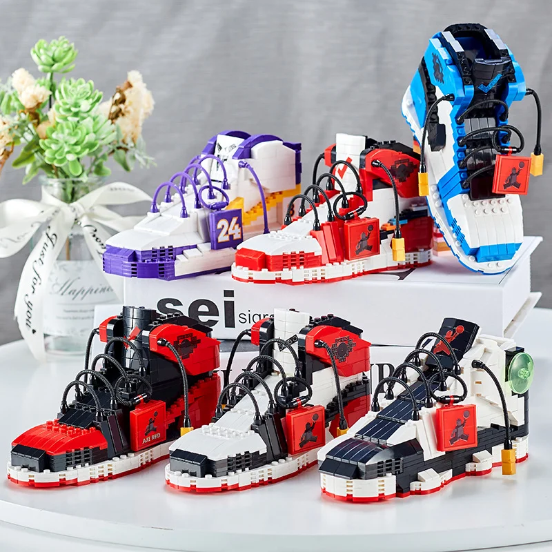 Mini Basketball Shoes Building Blocks Set for Adults 3D Puzzle Sneakers Slippers Pencil Pot Pens Holder Shoes Creative Toy