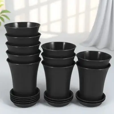 

10Pcs Mini Flower Pots Dark Grey Small Planters Succulent Herb Indoor Outdoor Plastic Planter Pot Tray Plant Growing Pot