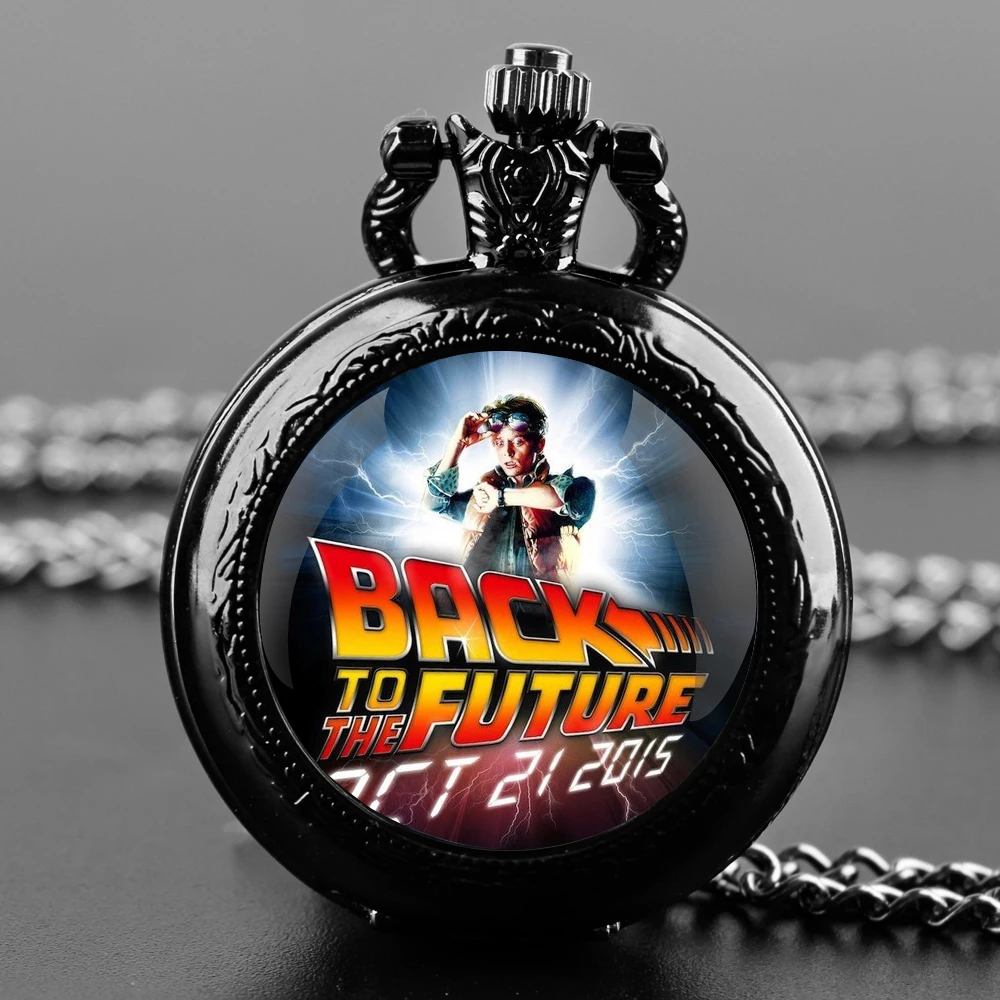 Back to The Future Vintage แก้วโดมนาฬิกาพ็อกเก็ตพร้อมสร้อยคอสร้อยคอ Vintage Quartz จี้นาฬิกานาฬิกา Chain Mens ผู้หญิง