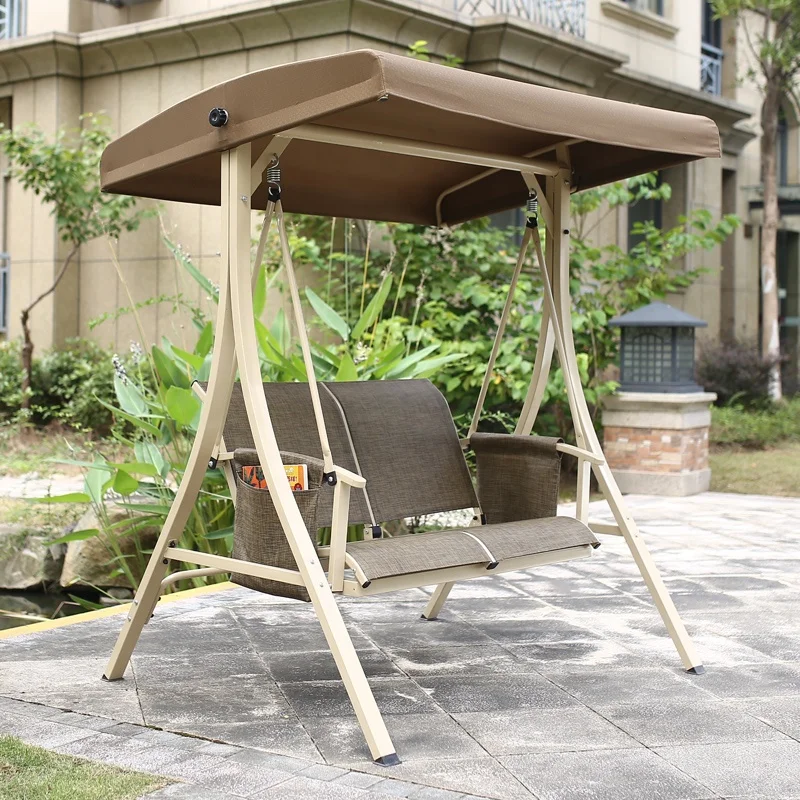 

High Quality 2-Seater Modern Outdoor Garden Furniture Wrought Iron Patio Swing Chair Durable Metal Frame Texlene Rattan for