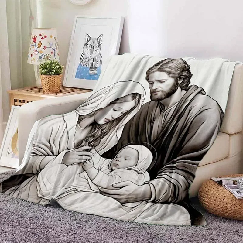 Virgin Mary Flannel Blanket Fluffy Lightweight Fleece Throw Blanket Comfort Soft Warm Baptism Cozy Nursery Bedding Decor Bedroom