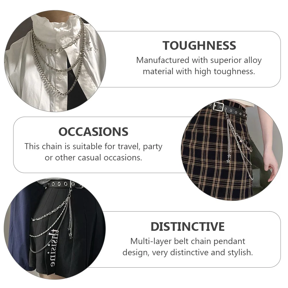 

Exquisite Waist Chain Multi-Layer Pendant Design Tough Alloy Disco Dance Travel Casual Occasions Silver Multi-Layer Pants Chain