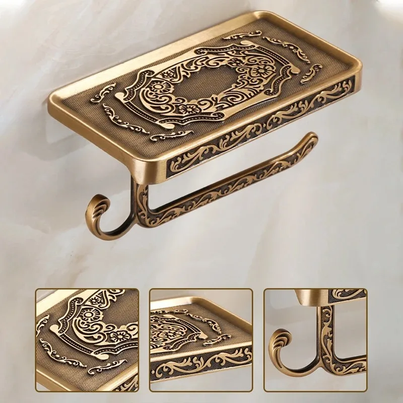 Toilet Paper Holder Wall Mounted Vintage Classic Bathroom Antique Brass Roll Tissue Box Bathroom Accessories - view 6