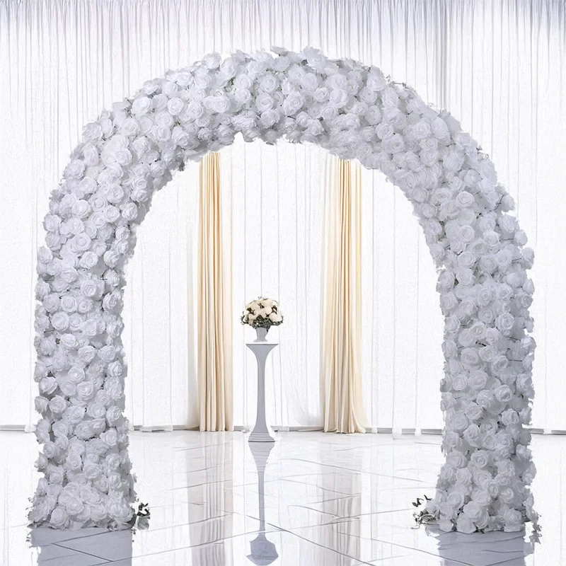 

Искусственная U-образная арка из роз 2,4 м, чисто белые пионы, цветочная композиция для свадебной сцены, выставочного зала, декора для помещений и улицы