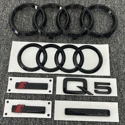 AUDI Q5 2014-2019 4Ring logo ABS Black Car Hood Front Grill Emblem Rear Trunk Badge Sticker Q5 Sticker Quarrto Sline Emblem
