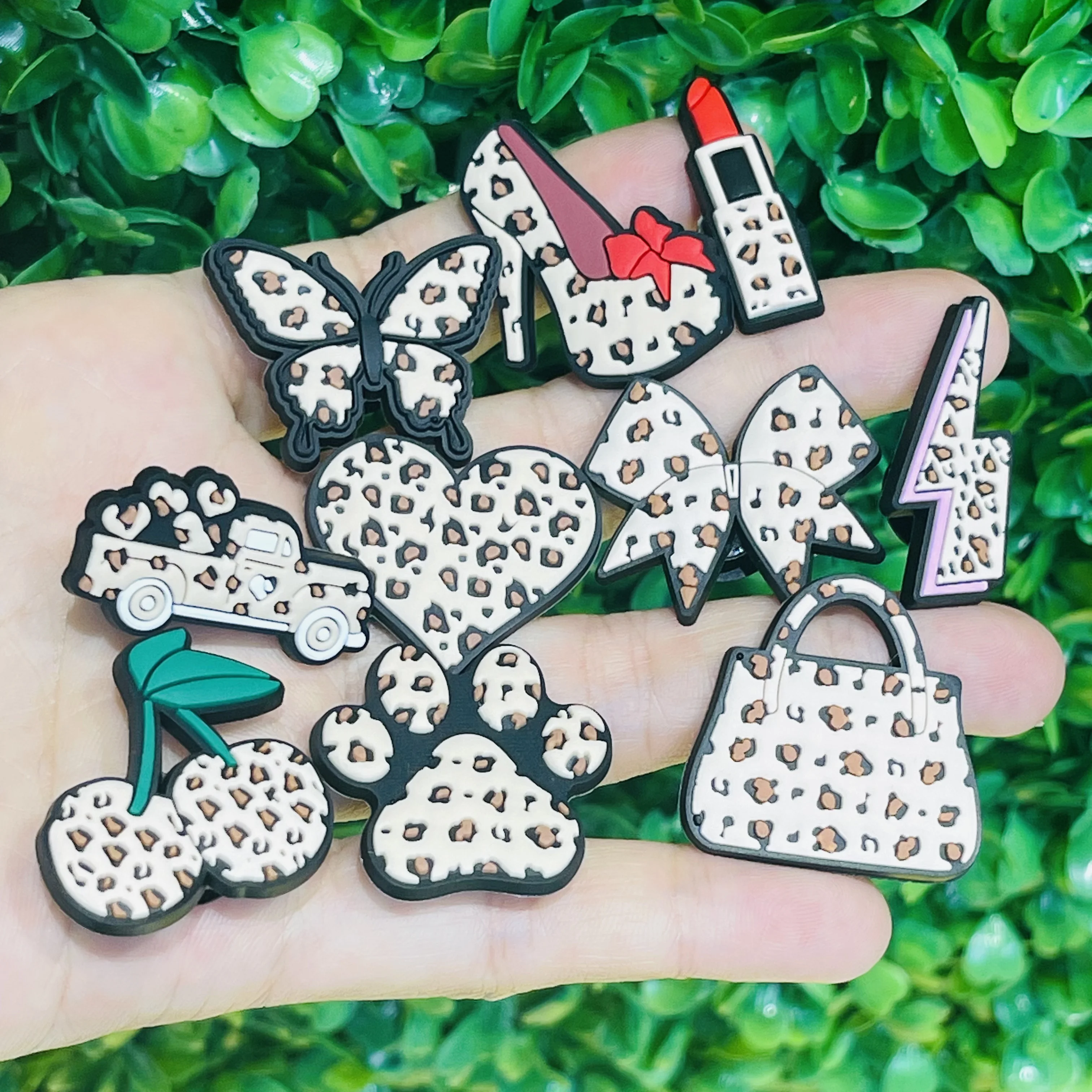 New 1pcs Leopard Print Boots Rainbow Bag Car Lightning PVC Shoe Charms Hole Slipper Accessories Decoration Bands Holiday Present