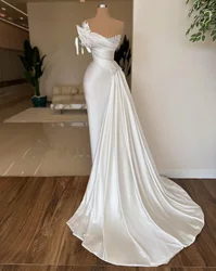 2024 Sexy Simple Mermaid Wedding Dresses African Strapless Crystal Beads Pearls Sleeveless Satin Vestidos De Novia Bridal Gowns