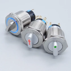 22mm Metal Selector Rotary Switch 2/3 Position Self-return Momentary Self-locking Fixation Waterproof Stainless Steel 12v 24v