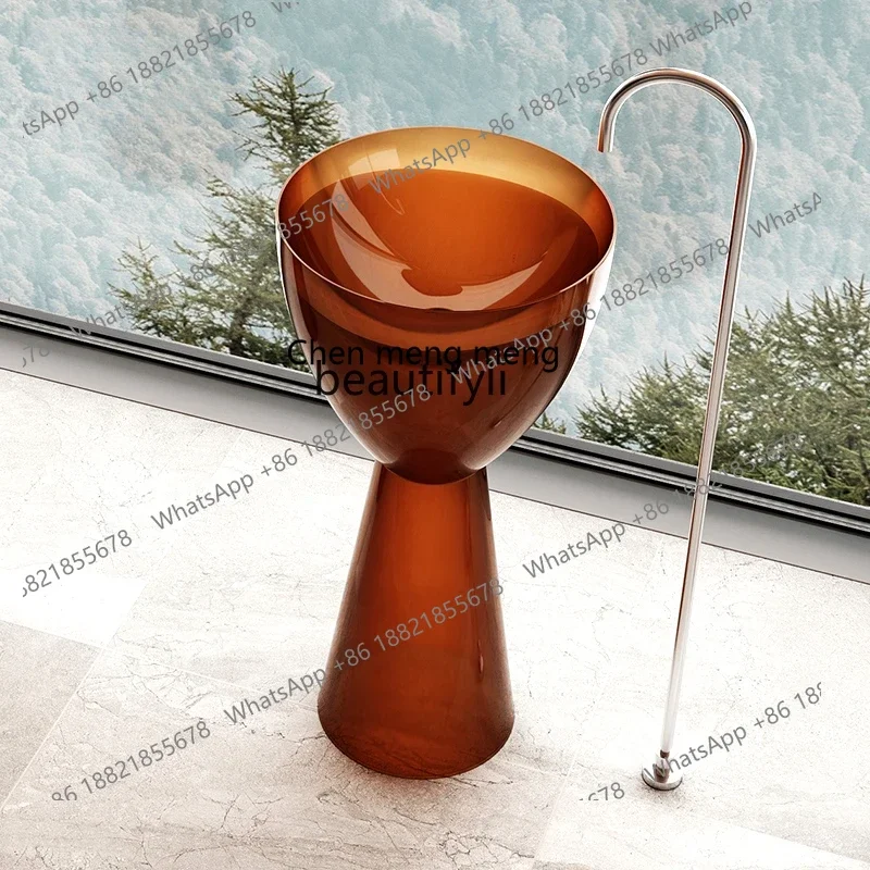 

xz1Color Transparent Resin Column Basin round Face Washing Hotel Integrated Floor