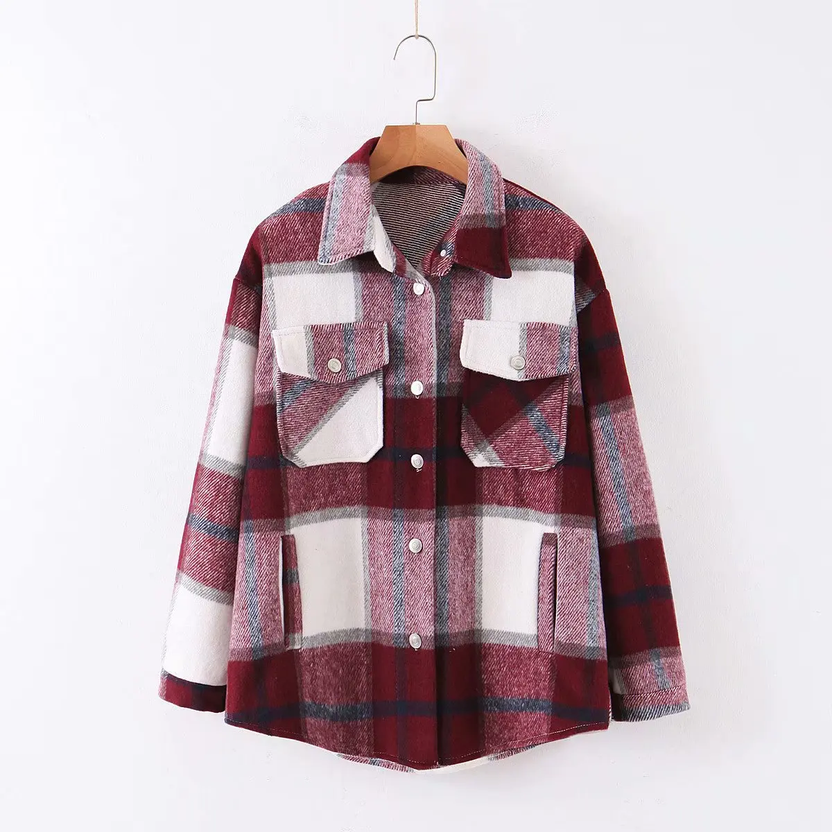 

2024 Woolen Plaid Blouse Jacket Women Coat Long Sleeve Casual Shirts Coats Outdoor Spring Autumn Clothing Streetwear Overcoats