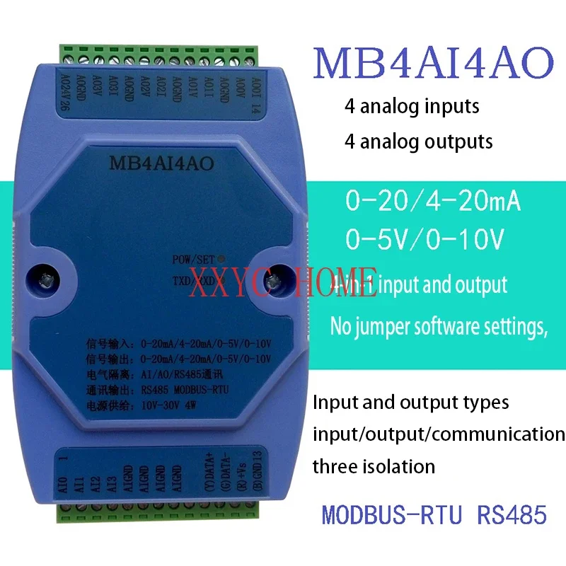 

MB4AI4AO 0-20MA/4-20MA/0-5V/0-10V analog input and output acquisition module RS485 MODBUS