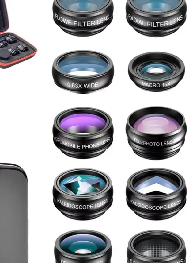 10 In 1 Phone Camera Lens Kit Fisheye Wide Angle Macro CPL Telescope Filter For Mobile Photography Accessories Black