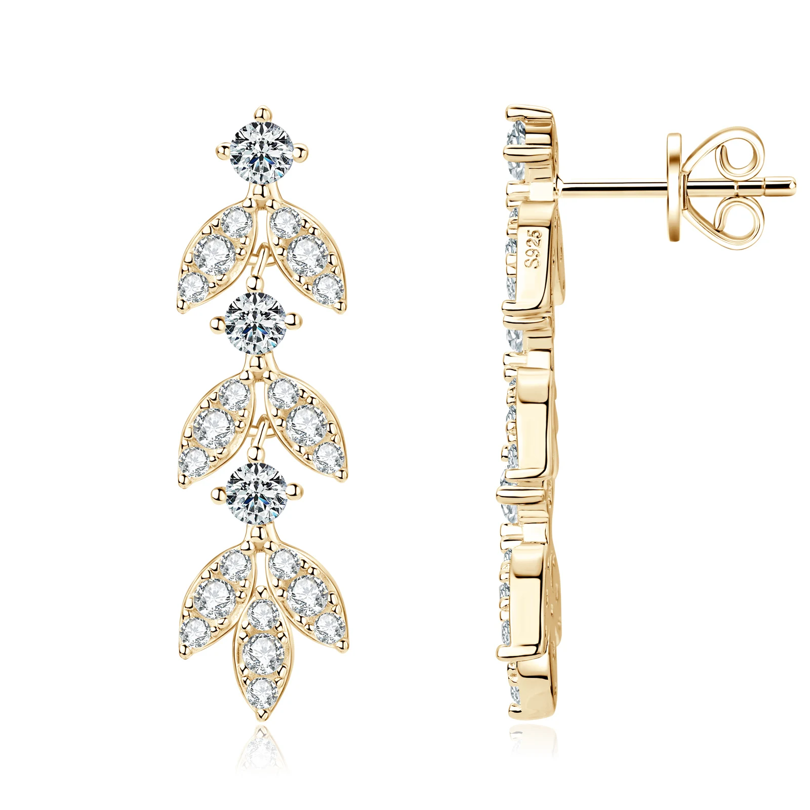 

Ehhai 3mm Round Moissanite Dangle Stud Earring for Women Real 925 Sterling Silver Piercing Leaf Earrings Jewelry Gift Pendientes