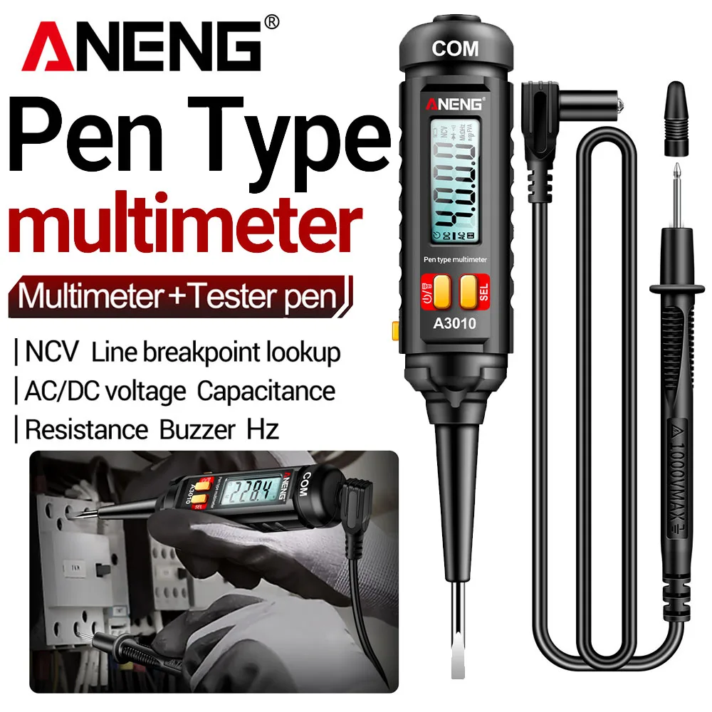 ANENG A3010 Digital Multimeter 2in1 Pen-Type Smart True-RMS 4000 Counts AC/DC Voltage Capacitance NCV Sensing Electrician Tester