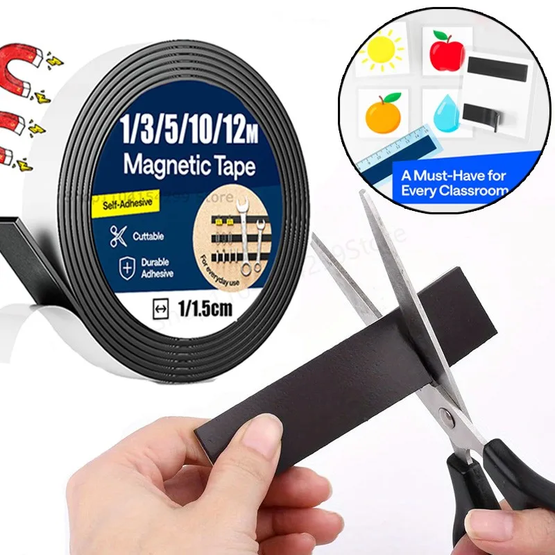 Bande magnétique auto-adhésive de 1 mètre, bande magnétique en caoutchouc, bande magnétique forte et Flexible pour réfrigérateur, affiches photos 39.37 pouces