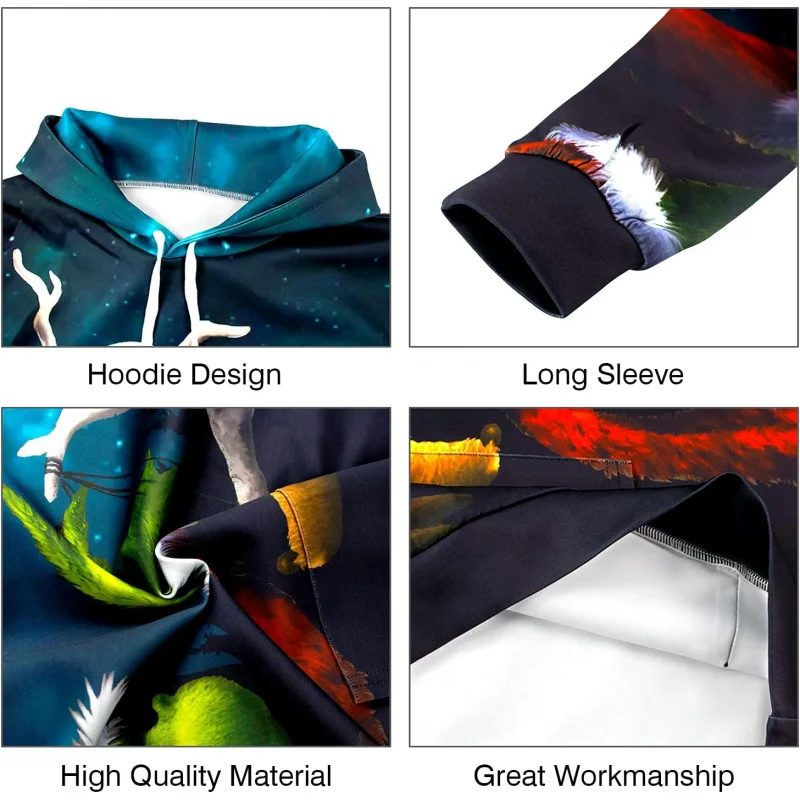 سترة عيد الميلاد القبيحة للرجال بنمط رواية ثلاثية الأبعاد، ملابس رياضية بقلنسوة مع بلوفر برباط، هوديي مع جيب #3