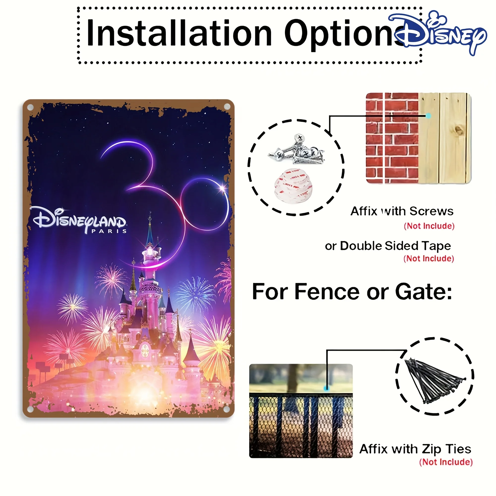 لافتة ديزني لاند باريس المعدنية - 20.32 × 30.48 سم، فن القلعة السحرية مع الألعاب النارية، ديكور حائط نابض بالحياة للمنزل والعطلات، Insp