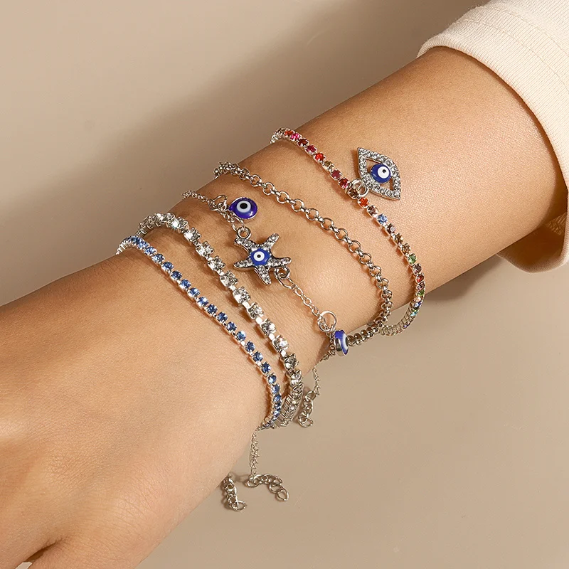Aihua Bohemian Kristall türkisch glücklich blau Auge Armband Armreif für Frauen Gold Farbe Kette Armband Set Vintage Boho Schmuck Geschenke – Detail 11