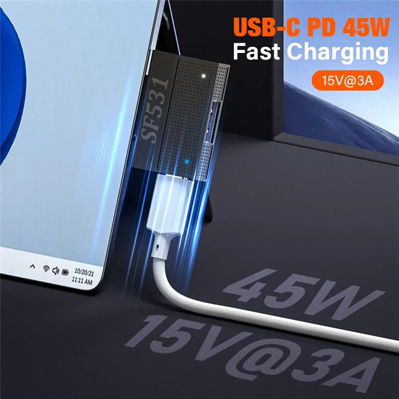 

45W PD Magnetic Fast Charging Adapter Converter For Microsoft Surface Pro X 8 7 6 5 4 3 Go Book USB Charger HUB