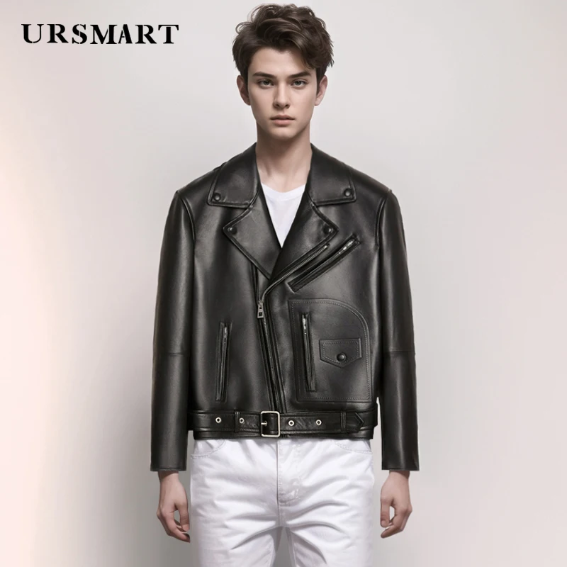 Men's Classic Calf Leather Motorcycle Jacket - Autumn/Winter New Product British Fashion Custom Short Coat