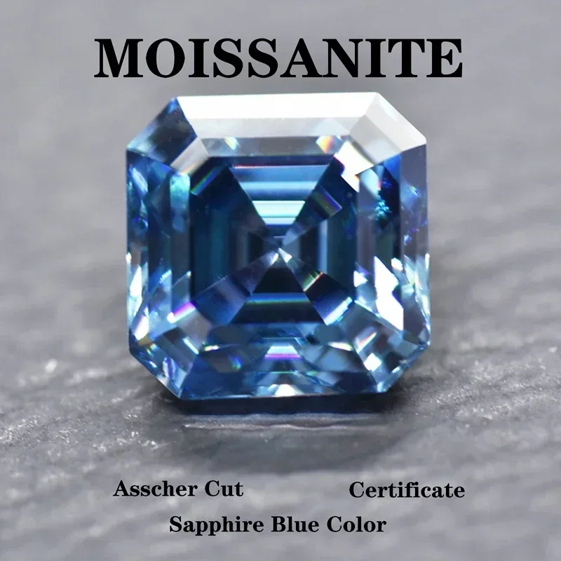 

НОВЫЙ муассанит, камень Asscher, сапфир, синий цвет, подвески, драгоценный камень, сделай сам, усовершенствованные ювелирные изделия, кольца, изготовление сережек с сертификатом