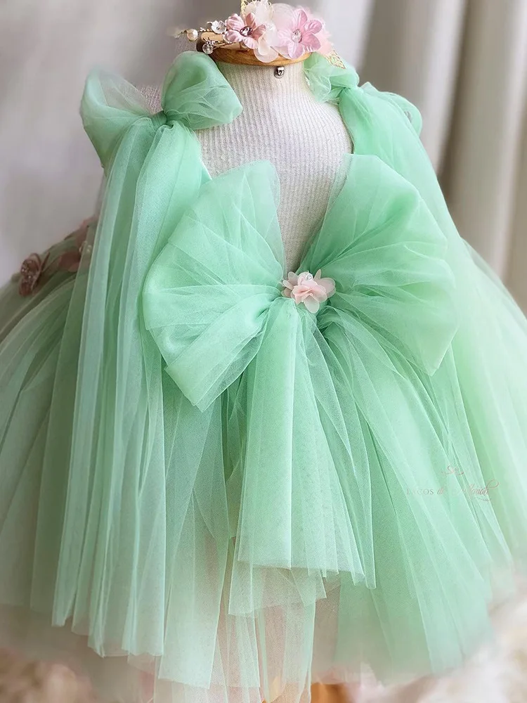 Children's dress Bow mesh pompadour dress Baby girls flower lolita Princess Lolita dress