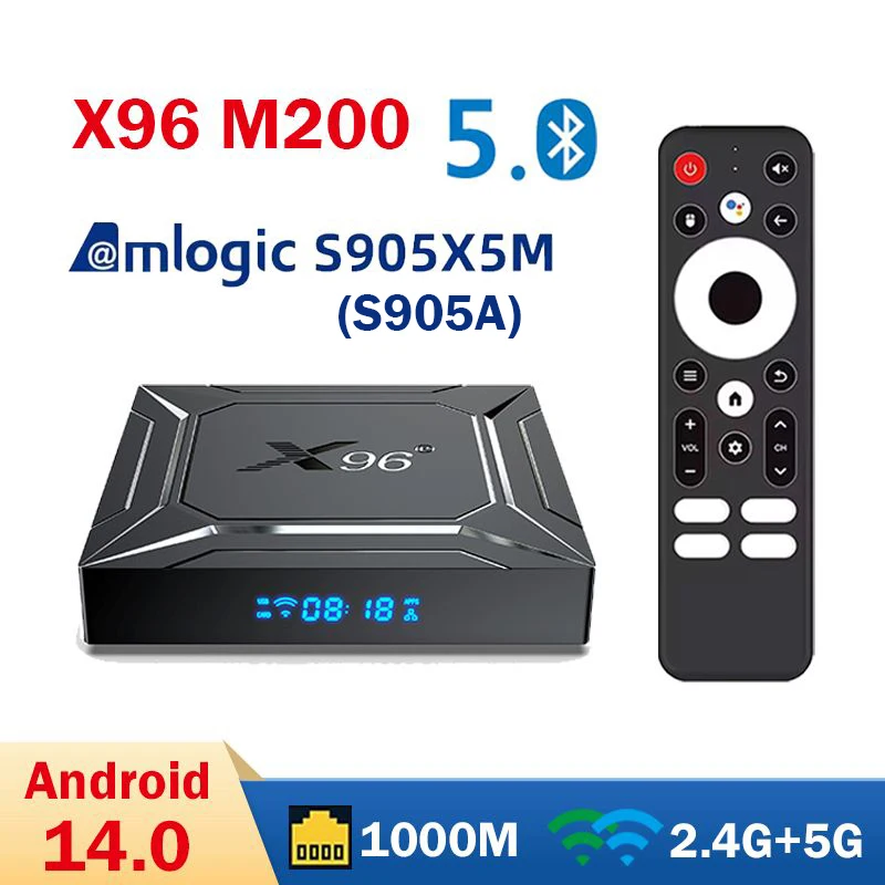 X96 M200 Android 14.0 Amlogic S905X5M Smart TV BOX 4 ГБ 32 ГБ 64 ГБ AV1 1000M TVBOX BT 2,4G и 5G Dual Wi-Fi Set Top Box