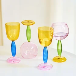 1pc Colored Goblet Glass Wine Glass Cup Bordeaux Burgundy Glasses Borosilicate Glass Cocktail Glasses Drinkware Lover Decoration