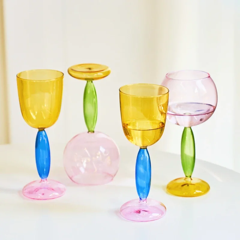 1pc Colored Goblet Glass Wine Glass Cup Bordeaux Burgundy Glasses Borosilicate Glass Cocktail Glasses Drinkware Lover Decoration