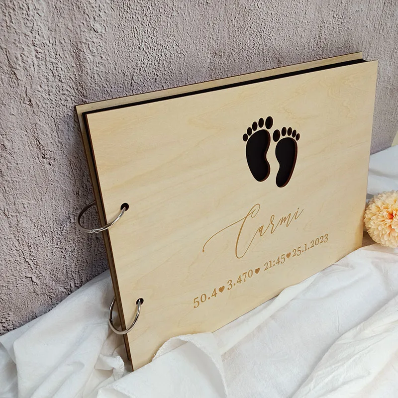 Custom Creative Signature Book Personalised Wooden Wedding Album Baby Growth Record Book Wedding Family Party Decoration