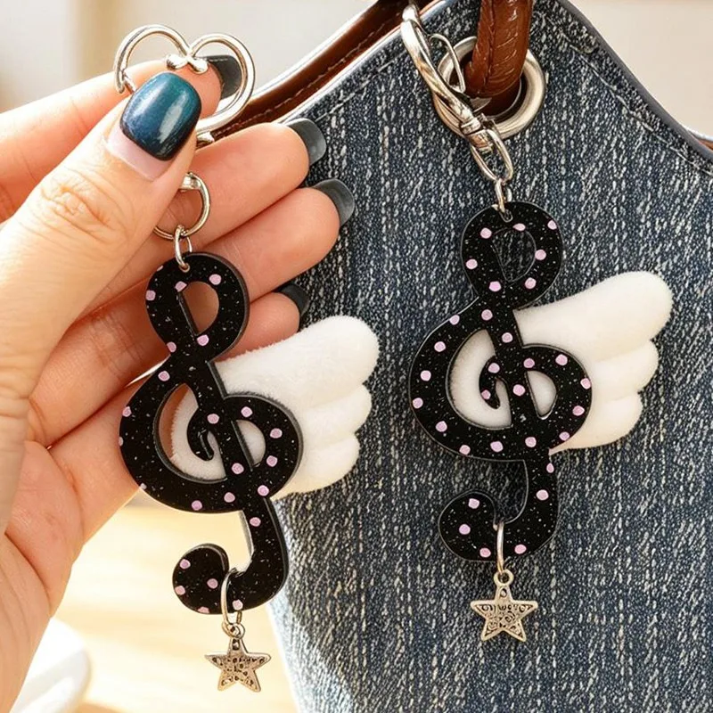 Acrylic Plush Musical Note Keychain Treble Clef Wing Star Design Cute Bag Charm Soft Gift for Music Lover Student Backpack Piano