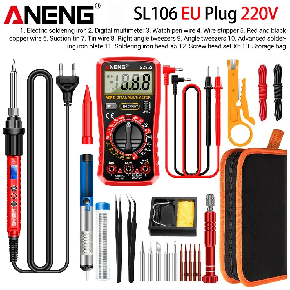 aneng-sl106-はんだごてキット-60w-デジタル温度調整式電気はんだごて-はんだチップ、はんだ線、ピンセット、溶接用