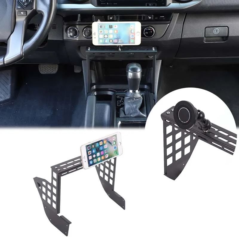 Suporte de Telefone para Console Central de Carro em Metal Preto para Toyota Tacoma 2016-2022, Suporte GPS Multifuncional