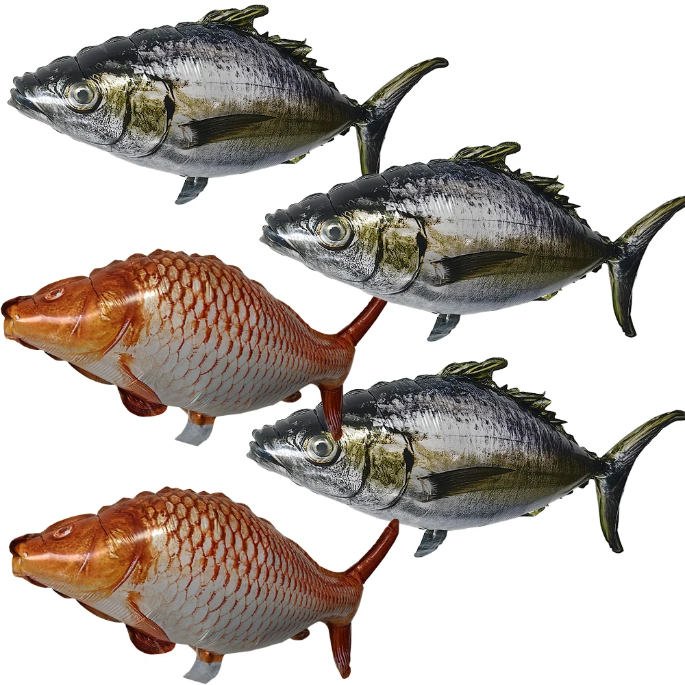 5 uds globos de pescado globos de animales marinos de aluminio para decoraciones de fiesta de cumpleaños temáticas de pesca suministros de globos para fiesta de pesca