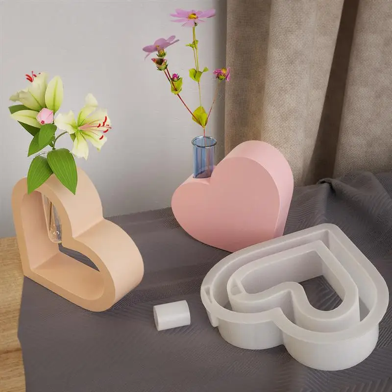 Heart Shape Aromatherapy Gypsum Flower Vase Molds DIY Flowers Arrangement Vase Making Mould Candle Soap Mold Home Decor