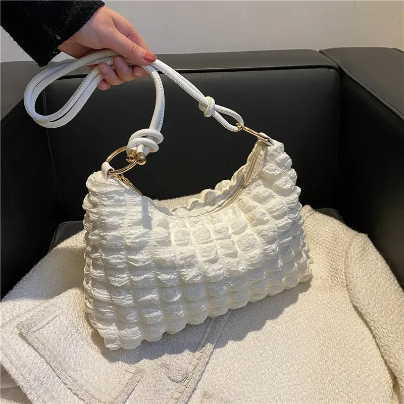 

Canvas Wrinkle Bag for Women Shoulder Bags Pleated Bubbles Purses and Handbags Padded Casual Armpit Quilted Bag Tote Cloud Bag