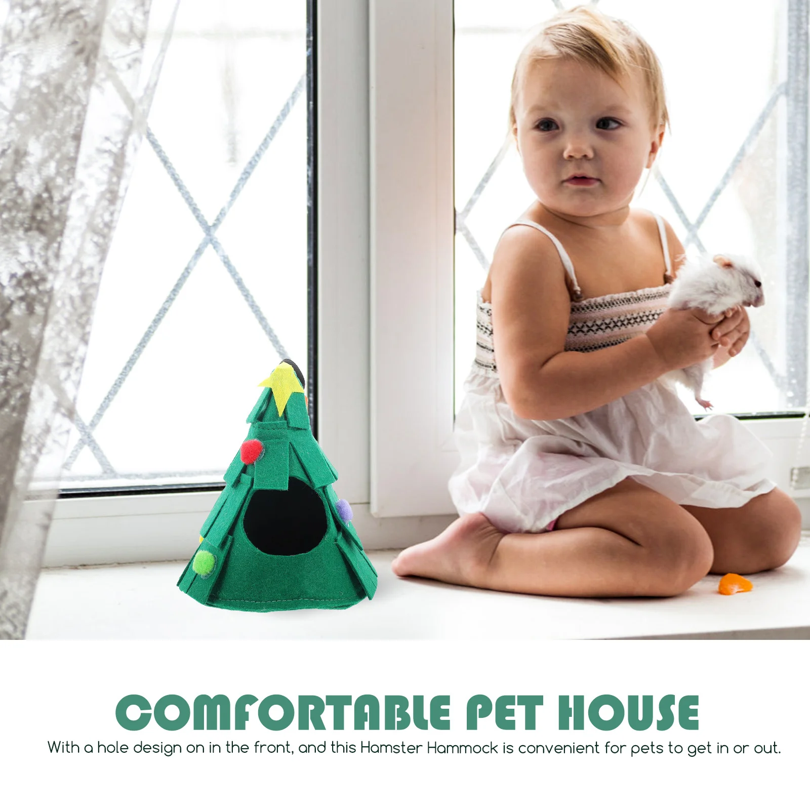 

Small Pet Hammock Christmas Tree Shape High-Quality Felt Hanging Nest for Hamster Sleeping Playing Breathable Cage Accessory