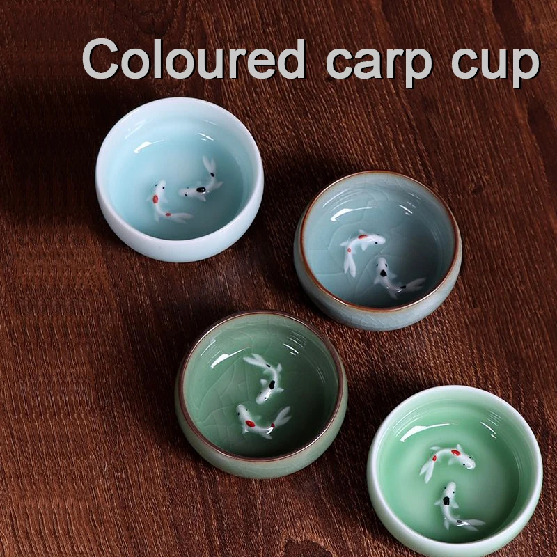 Longquan Celadon Porcelain Teacups Chinese Kungfu Teapot Golden Fish Tea Cup Bowl 60ml Crackle Tea Set Cups Drop Shipping