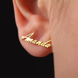 Pendientes personalizados con letras y nombres para mujer, joyería de acero inoxidable, aretes dorados a la moda, regalo único para ella, venta al por mayor