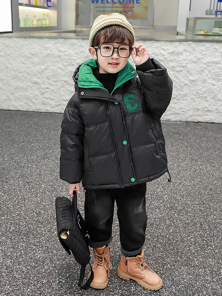 

Thiened Cotton Jaet for Boys Winter Clothes 2025 New Sle Hooded Children's Outerwear in Stand Fit Faionable Cotton...