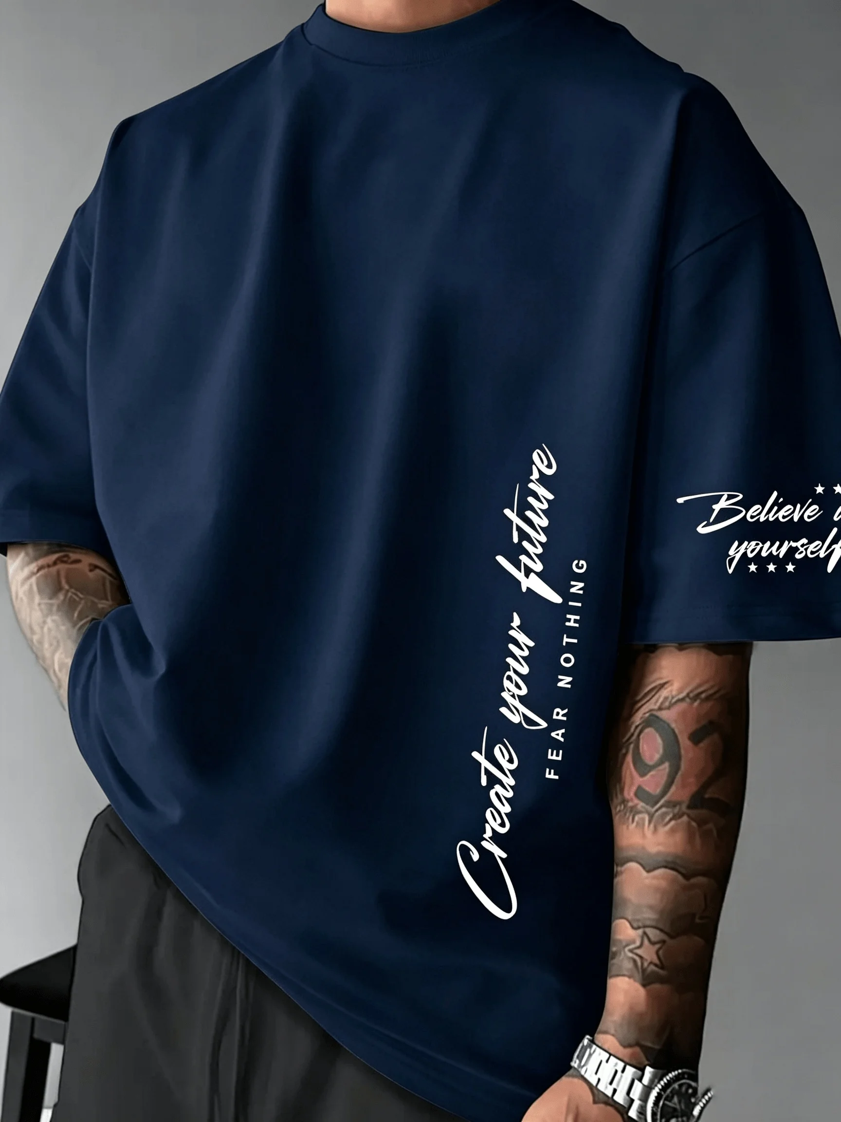 American style new men's summer inspired future letter print comfortable and breathable round neck T-shirt outdoor casual top