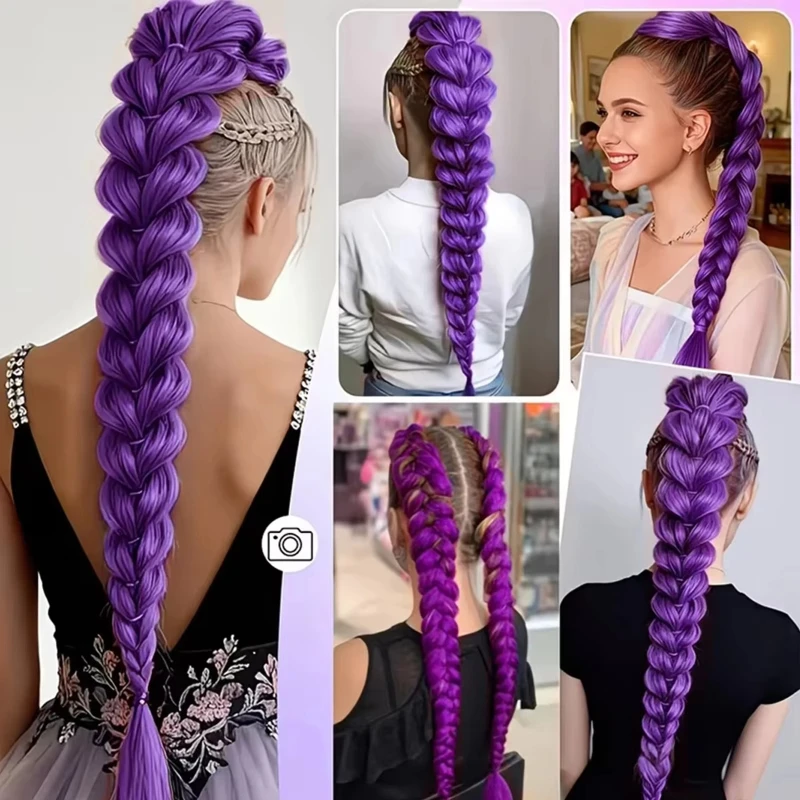 1PC Fashion performance hair accessory shiny metallic texture woven purple wig, suitable for children's holiday fantasy styling