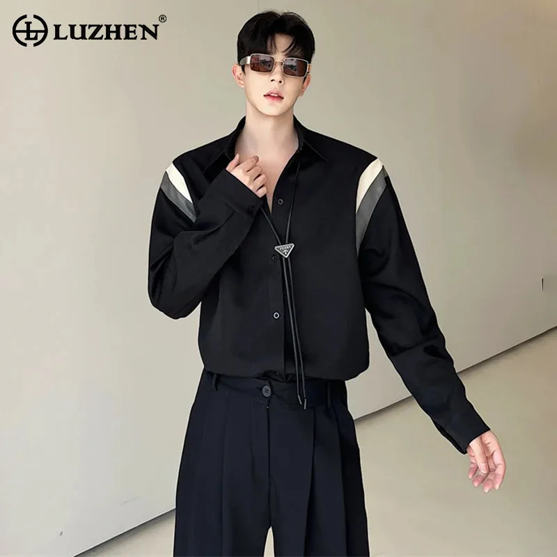 LUZHEN Patchwork Color Contrast Shirt Long Sleeve Original Elegant Handsome Korean Men's Trendy Versatile Casual Tops LZ6767