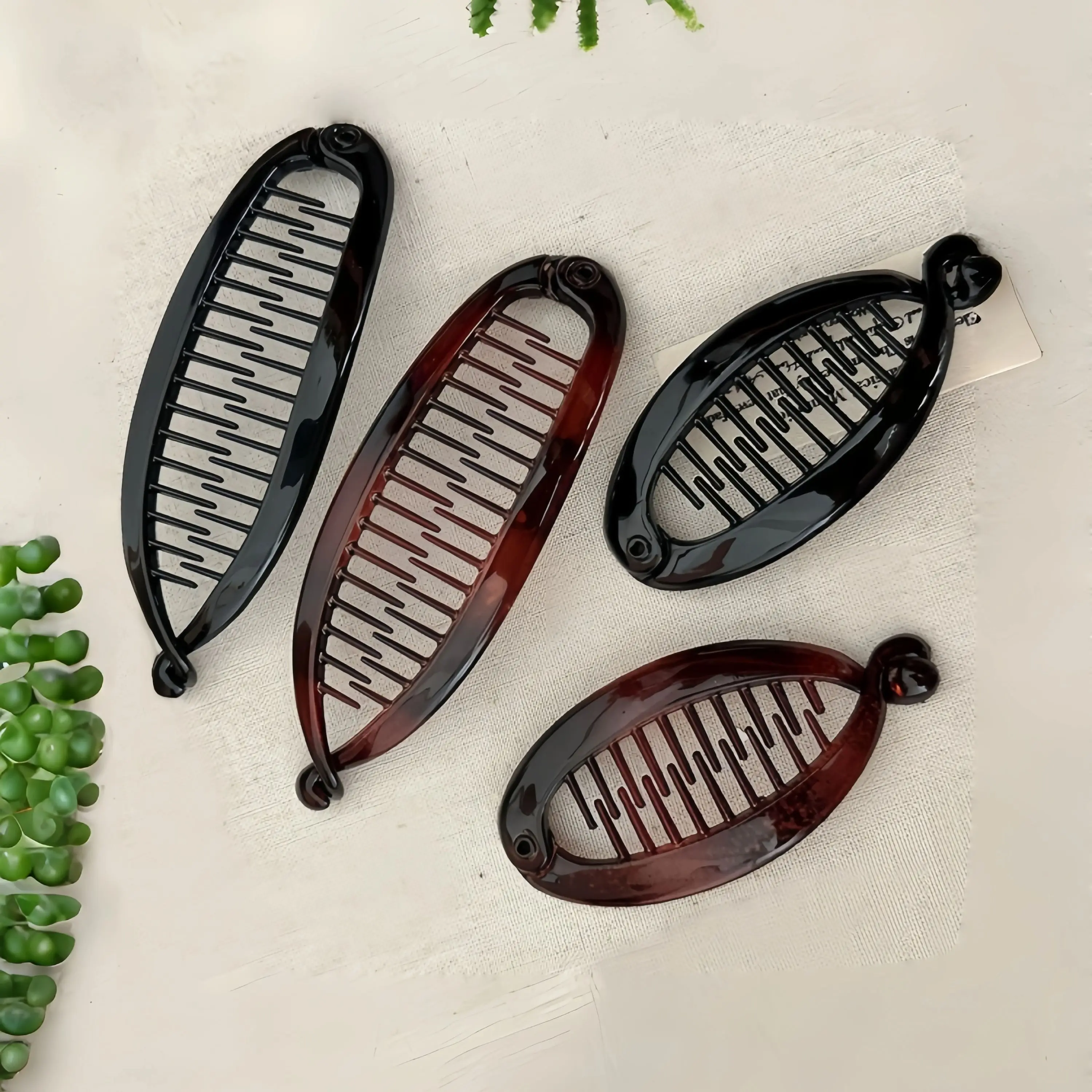 Mehrfarbige Bernsteinfarbene Bananenklammer, Pferdeschwanzhalter, Elegante Hochkronen-Haarspange, Damen-Haaraccessoires, Stilvoll und Vielseitig – Detail 1